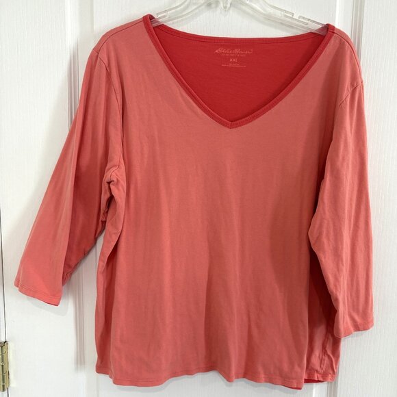 Vintage Eddie Bauer Double Layer Top 3/4 Sleeve T-Shirt Peach & Orange Size XXL - Picture 1 of 4